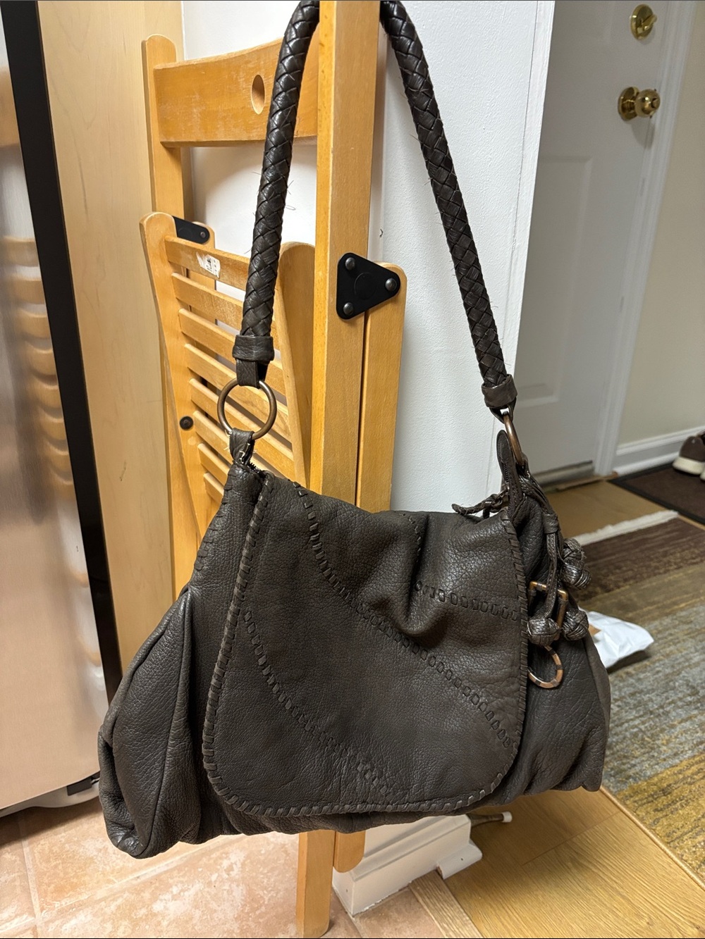 David & Scotti Leather Shoulder Bag in Dark Brown NWOT